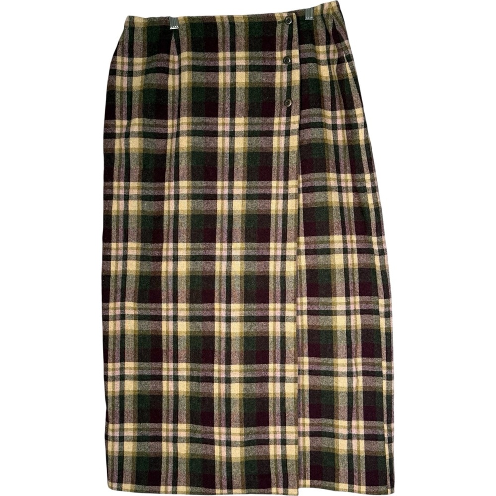 Vintage Plaid Wool Blend Maxi Skirt Purple Green Academia